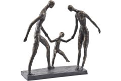 Antique Bronze Family of Three Holding Hands Sculpture