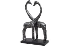 Antique Silver Giraffes In Love Sculpture 