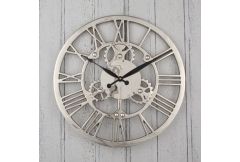 Shiny Nickel Cog Design Round Wall Clock 
